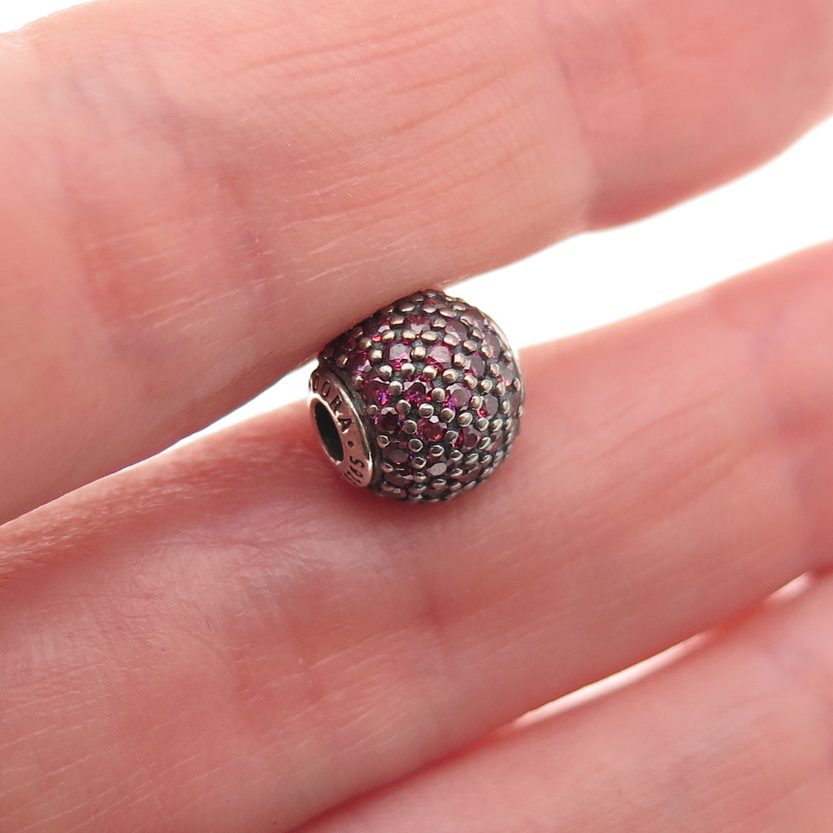 Pandora 925 Sterling Silver Purple C Z Essence Passion Slide Bead Charm