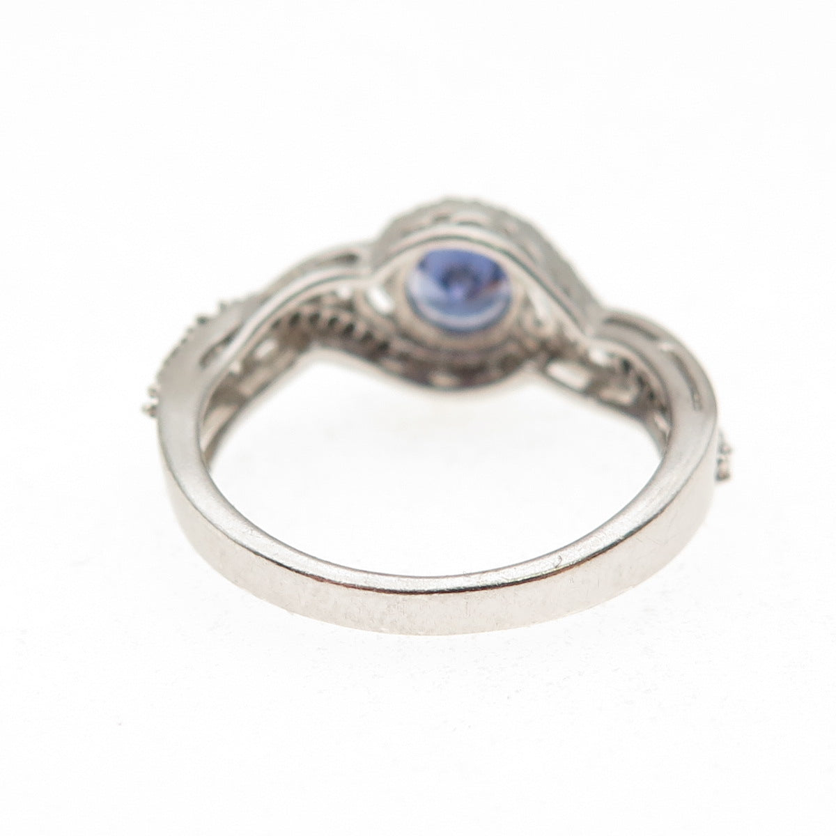 925 Sterling Silver Round-Cut Blue & White C Z Ring Size 7.25