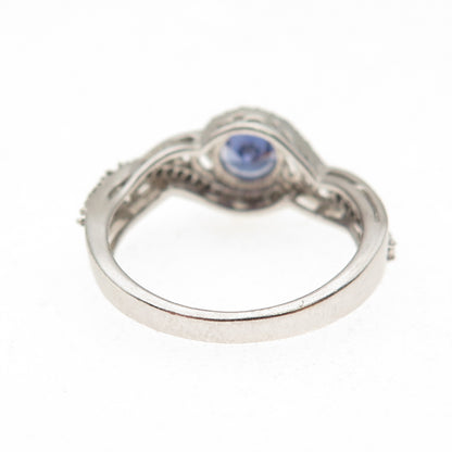 925 Sterling Silver Round-Cut Blue & White C Z Ring Size 7.25