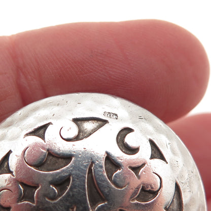 925 Sterling Silver Vintage Granulated Scroll Hammered Oxidized Charm Pendant