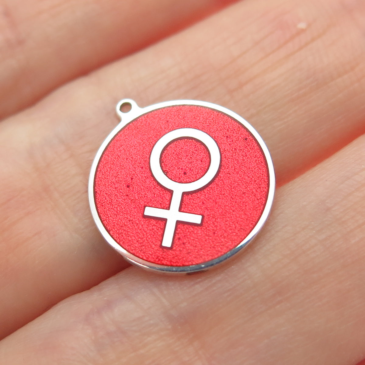 TOKEMOTI 925 Sterling Silver Red Enamel Female Symbol Minimalist Charm Pendant