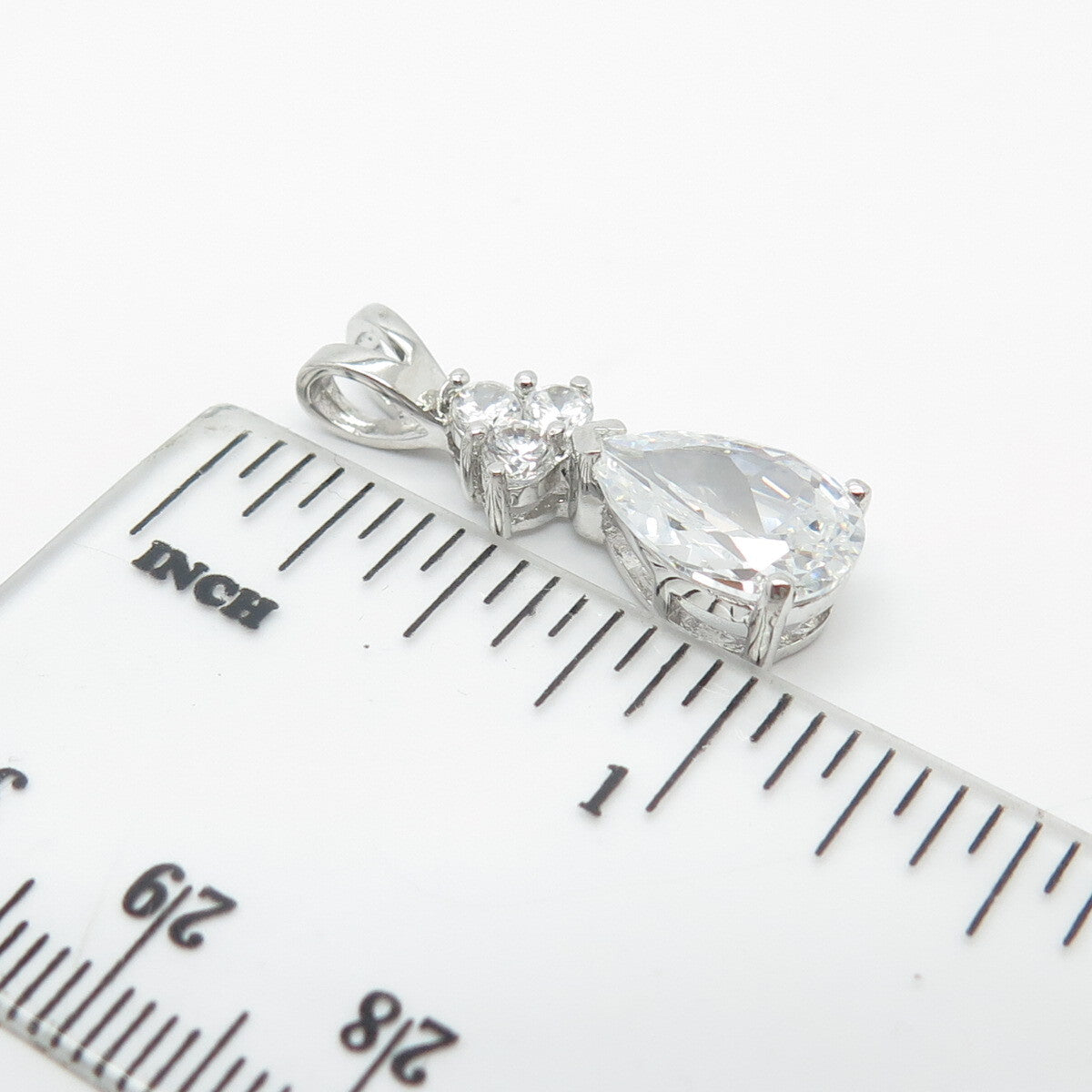 925 Sterling Silver C Z Teardrop Slide Pendant