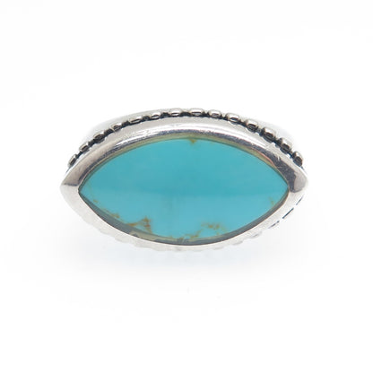 925 Sterling Silver Vintage Real Lone Mountain Turquoise Beaded Ring Size 6.75