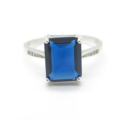 925 Sterling Silver Nano Sapphire & Round-Cut Shaped C Z Ring Size 9