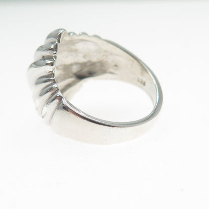 925 Sterling Silver Vintage Modernist Ribbed Ring Size 6.75