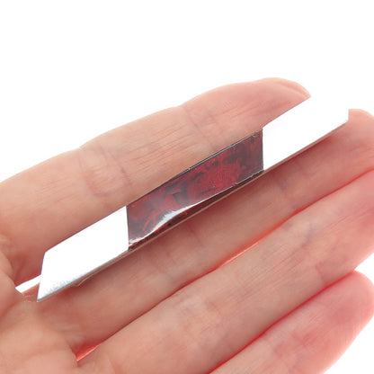 925 Sterling Silver Vintage Real Amber Modernist Tie Clip