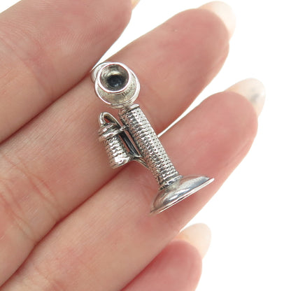 DANECRAFT 925 Sterling Silver Antique Candlestick Retro Telephone Charm Pendant