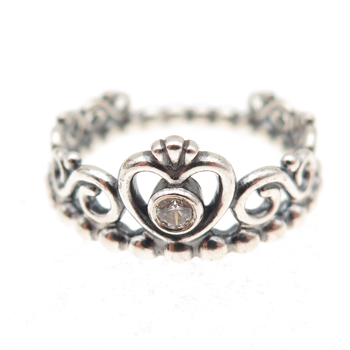 Pandora 925 Sterling Silver Round-Cut C Z Princess Tiara Ring Size 6