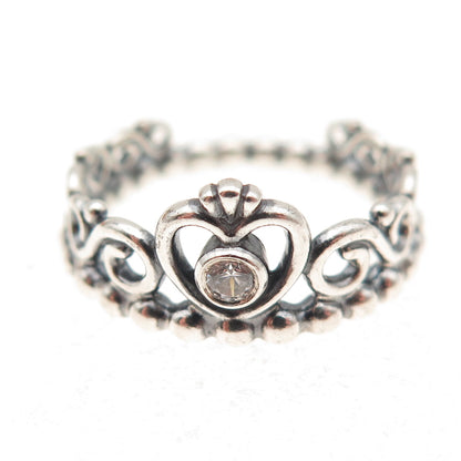 Pandora 925 Sterling Silver Round-Cut C Z Princess Tiara Ring Size 6