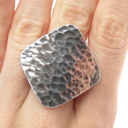 925 Sterling Silver Vintage Modernist Hammered Finish Oxidized Ring Size 6.5