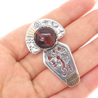 CAROLYN POLLACK R TENORIO Old Pawn 14K Gold Silver Vintage Tiger Eye Pin Pendant