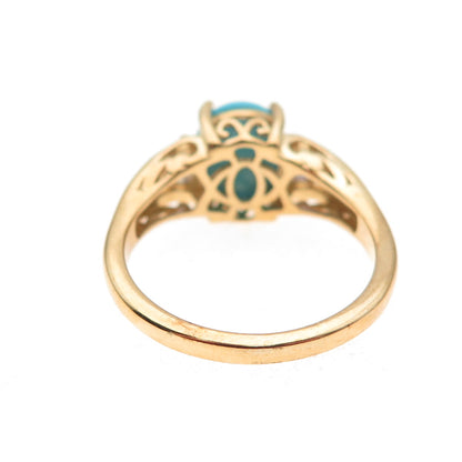 D'Joy 925 Sterling Silver Gold Plated Real Turquoise & Tanzanite Ring Size 8.25