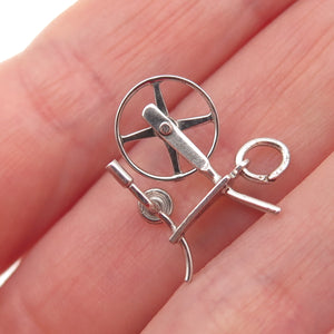 925 Sterling Silver Antique Art Deco Spinning Wheel Movable 3D Mini Pendant