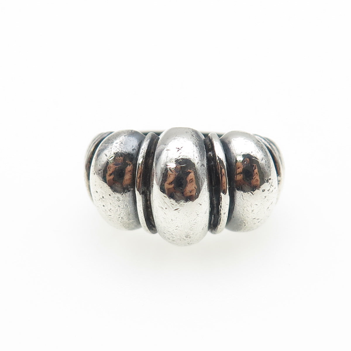 925 Sterling Silver Vintage Modernist Cocoon Oxidized Ring Size 7.5