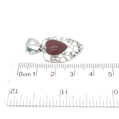 950 Silver Vintage Real Agate Ornate Heart Charm Pendant