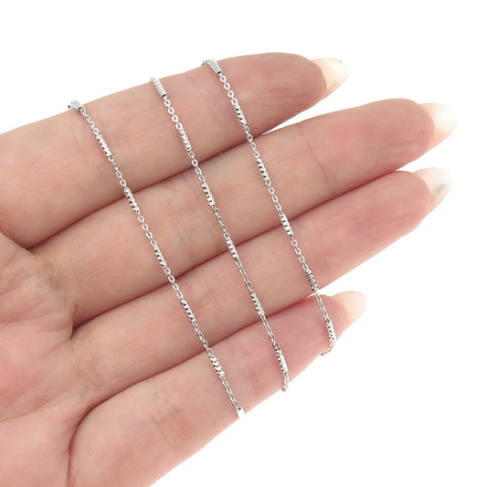 925 Sterling Silver Italy Figaro Diamond-Cut Bar Chain Necklace 20"