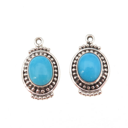 925 Sterling Silver Vintage Real Sleeping Beauty Turquoise Jacket Earrings