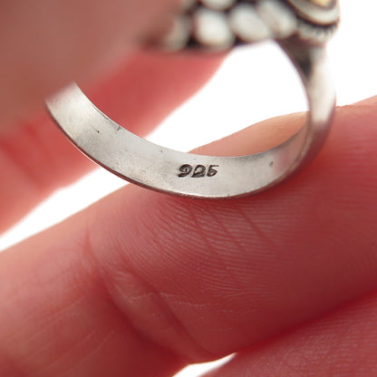 925 Sterling Silver 2-Tone Vintage Real Black Onyx Dotted Oxidized Ring Size 7