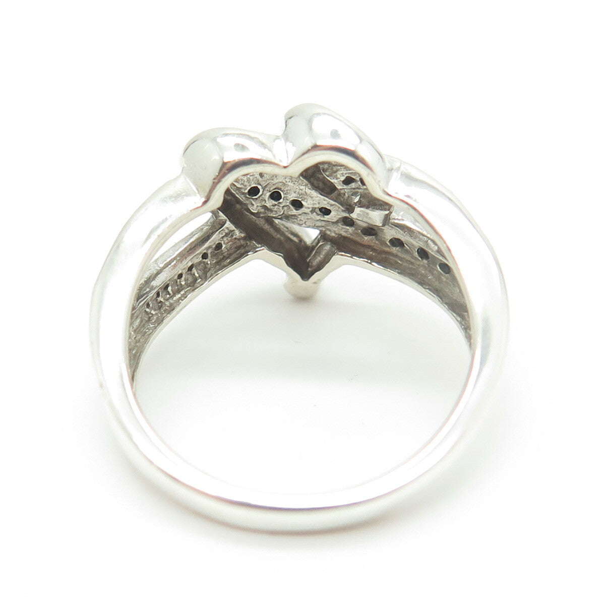JANE SEYMOUR 925 Sterling Silver Real Black & White Diamond Heart Ring Size 6.75