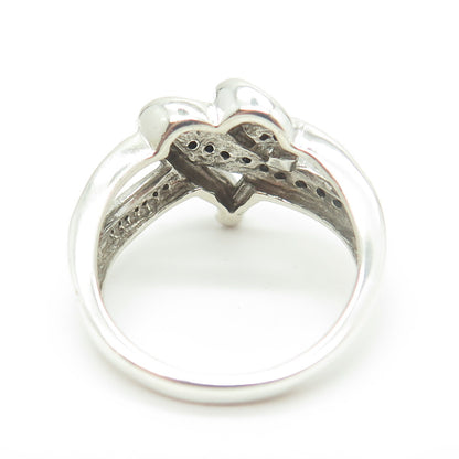 JANE SEYMOUR 925 Sterling Silver Real Black & White Diamond Heart Ring Size 6.75