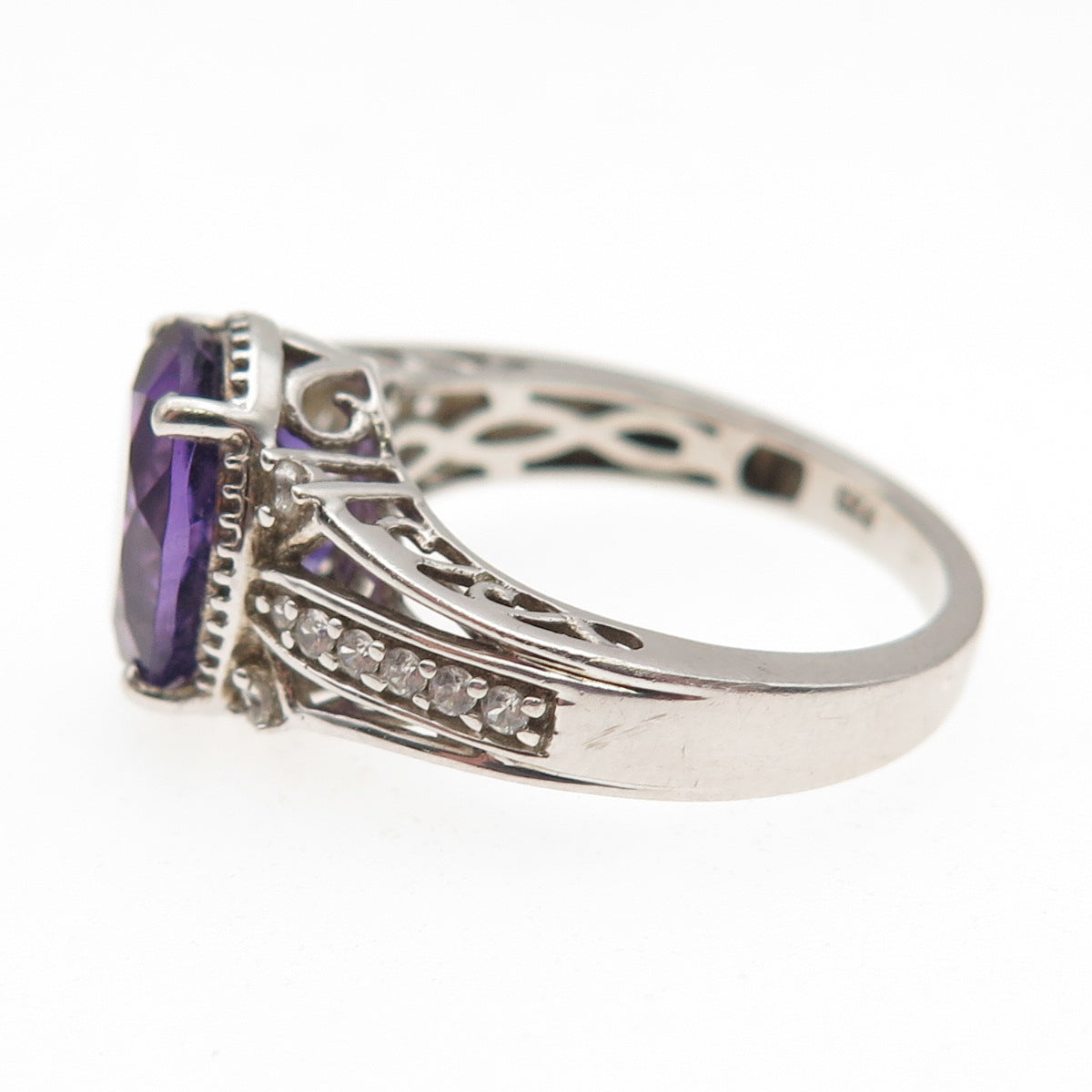 Chuck Clemency 925 Sterling Silver Real Amethyst & White Topaz Ring Size 7