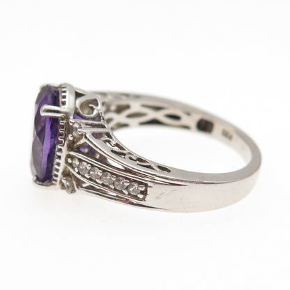 Chuck Clemency 925 Sterling Silver Real Amethyst & White Topaz Ring Size 7