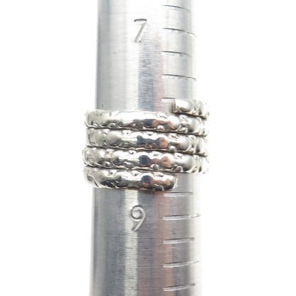 925 Sterling Silver Vintage Modernist Dotted Adjustable Wrap Ring Size 8.5