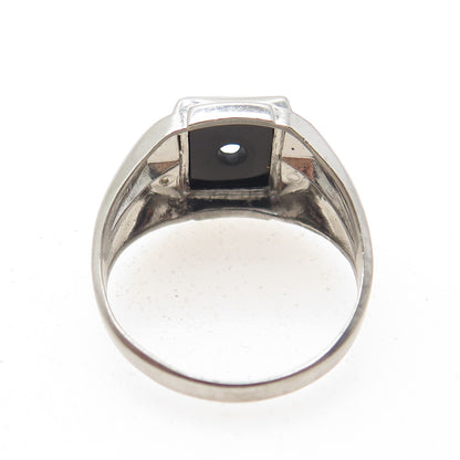 UNCAS Sterling Silver Antique Art Deco Black Onyx Ring Size 8.75 (missing part)