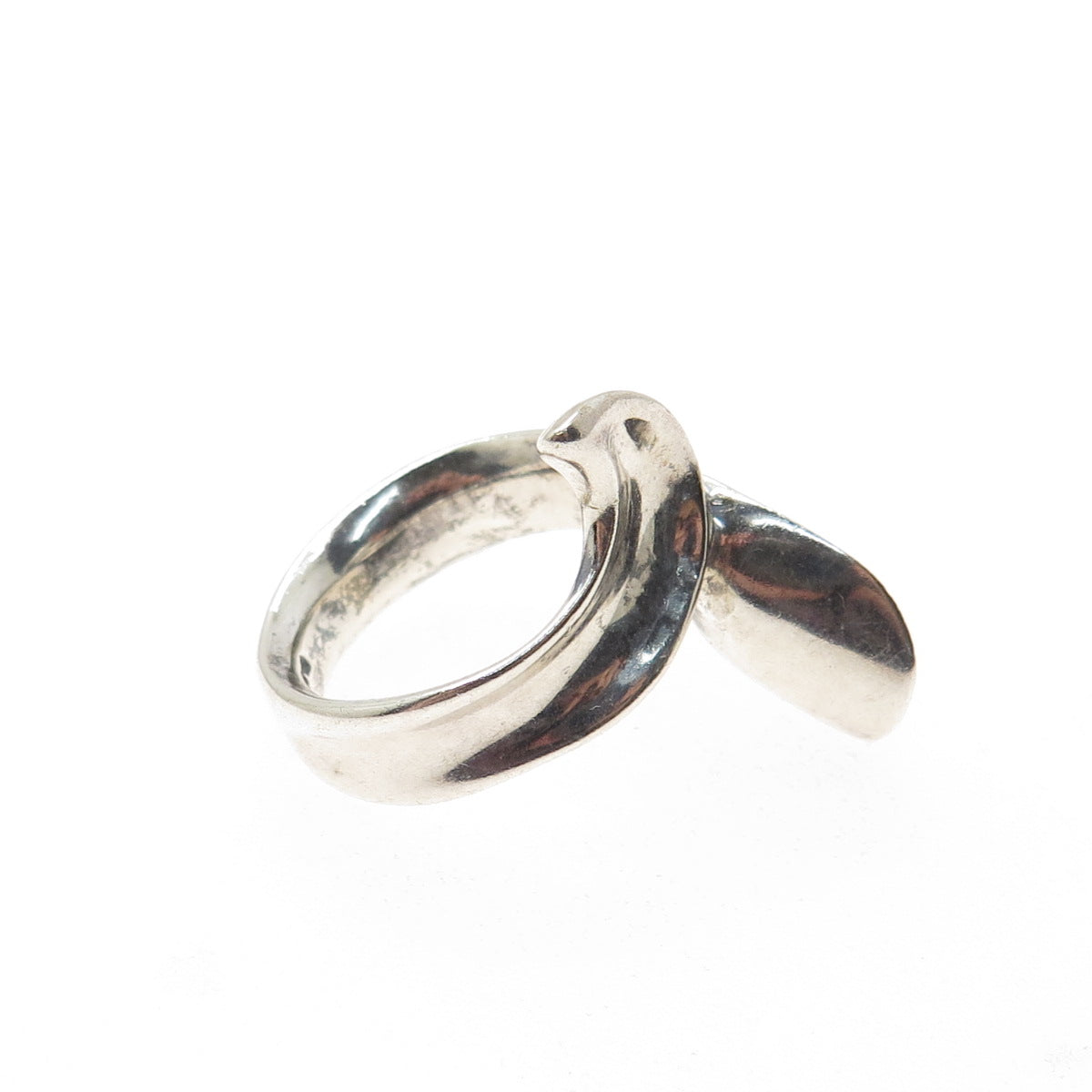 925 Sterling Silver Vintage Modernist Oxidized Bypass Ring Size 6.5