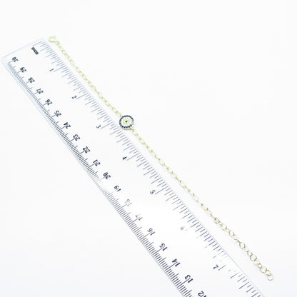 925 Sterling Silver Gold Plated Multi-Color C Z Rolo Link Bracelet 7.25"