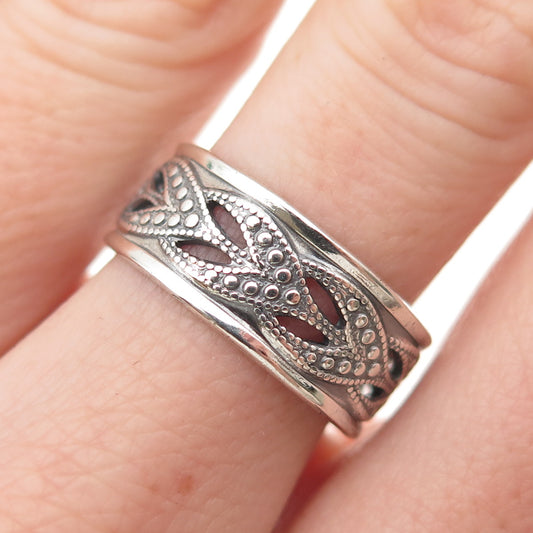 VARGAS 925 Sterling Silver Antique Art Deco Dotted Oxidized Band Ring Size 8.25