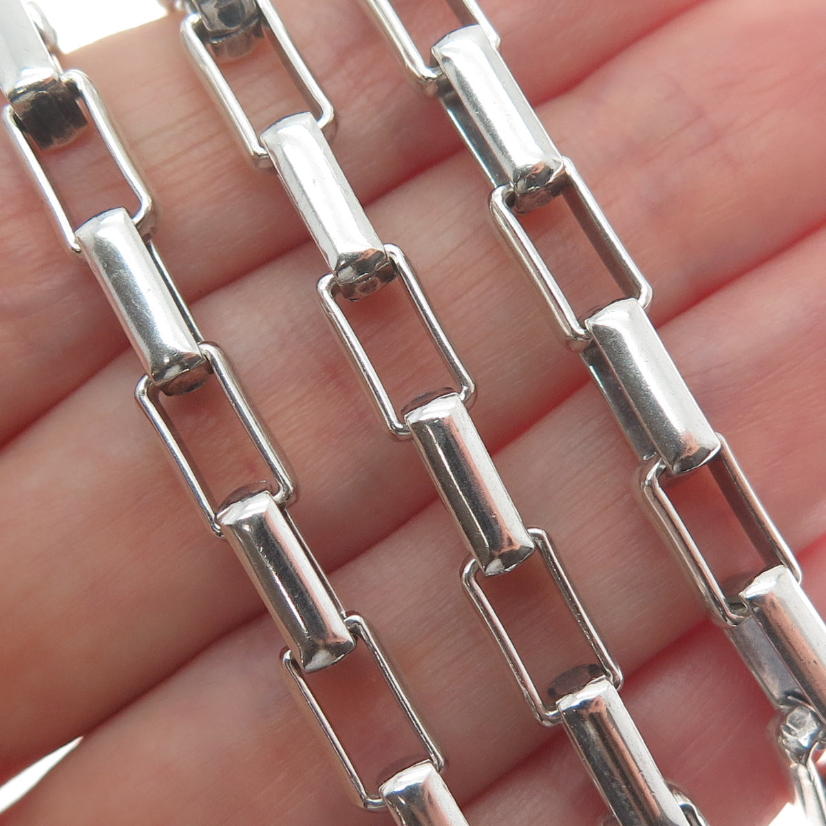 925 Sterling Silver Vintage Italy Open Box Chain Necklace 18"