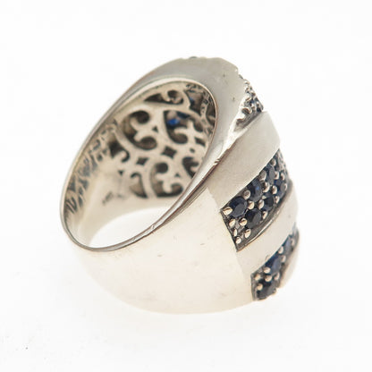 Effy BH 925 Sterling Silver Real Round-Cut Sapphire Ring Size 8.25