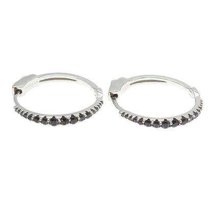 925 Sterling Silver Black C Z Huggie Earrings