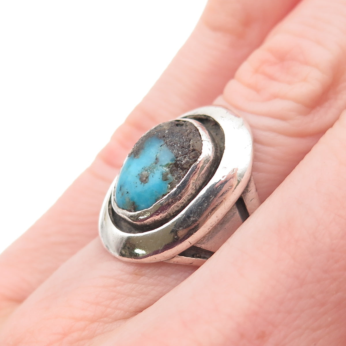Cynthia Begay Navajo Old Pawn Sterling Silver Vintage Turquoise Ring Size 5.75