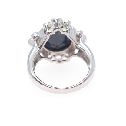 925 Sterling Silver Real Round-Cut Sapphire & White Topaz Ring Size 7