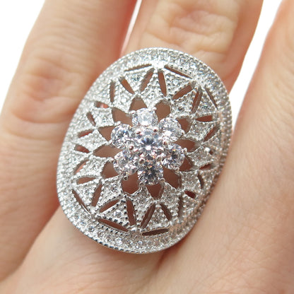 925 Sterling Silver Round-Cut C Z Sun / Flower Ring Size 5.5