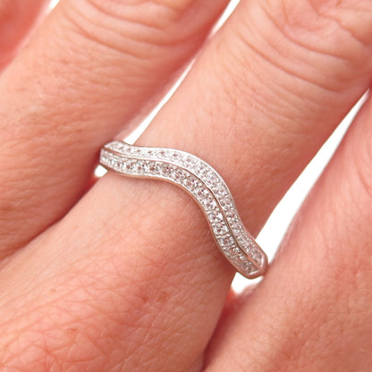 Jeulia 925 Sterling Silver Round-Cut C Z Wavy Ring Size 8