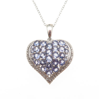 Chuck Clemency 925 Sterling Silver Real Diamond & Tanzanite Heart Necklace 20"