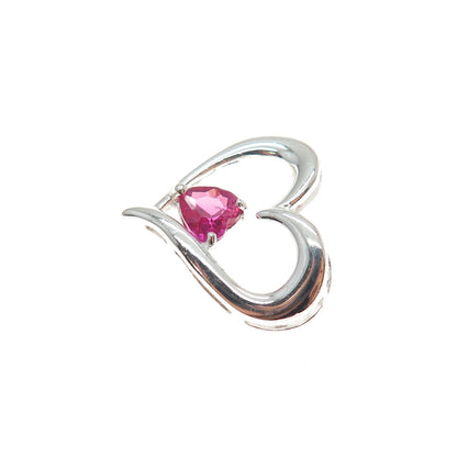 925 Sterling Silver Lab-Created Ruby Heart Mini Slide Charm Pendant