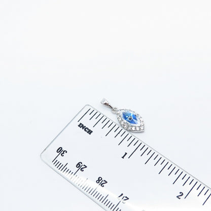 925 Sterling Silver Blue Glass & C Z Pendant
