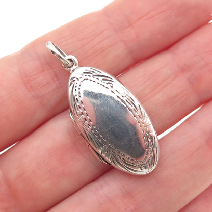 925 Sterling Silver Vintage Engraved Oval Locket Charm Pendant