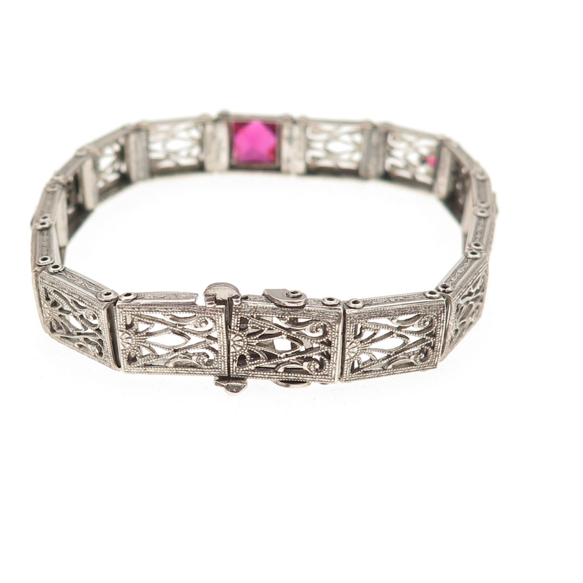 C.H. Schmitz 925 Sterling Silver Antique Art Deco Rhinestone Bracelet 6.25"
