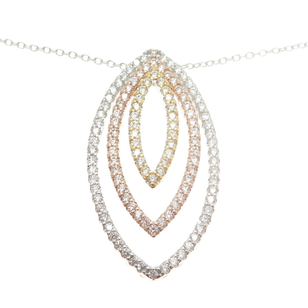 925 Sterling Silver 3-Tone Round-Cut C Z Cable Chain Necklace 18"