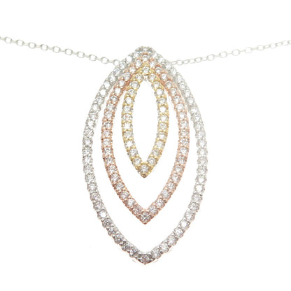 925 Sterling Silver 3-Tone Round-Cut C Z Cable Chain Necklace 18"