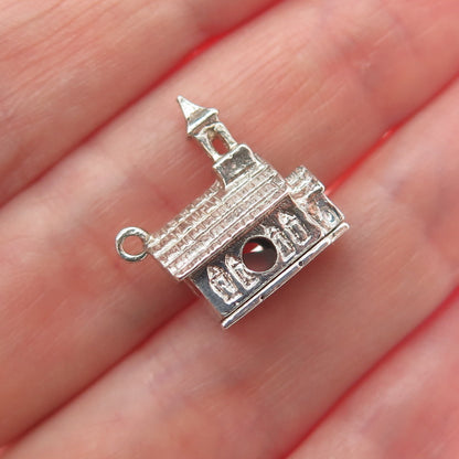 925 Sterling Silver Vintage Old Church Minimalist 3D Charm Pendant