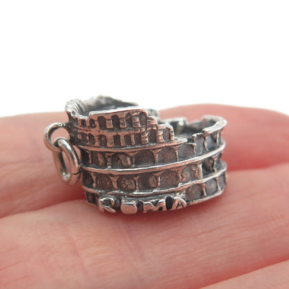 800 Silver Vintage Colosseum Oxidized Minimalist 3D Charm Pendant