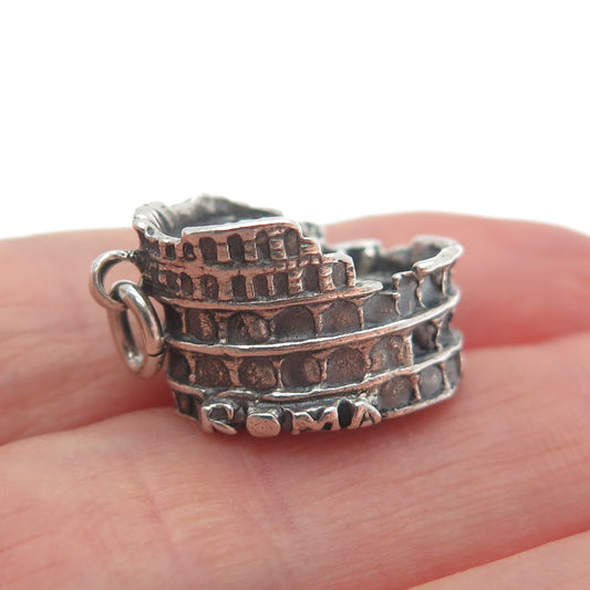800 Silver Vintage Colosseum Oxidized Minimalist 3D Charm Pendant