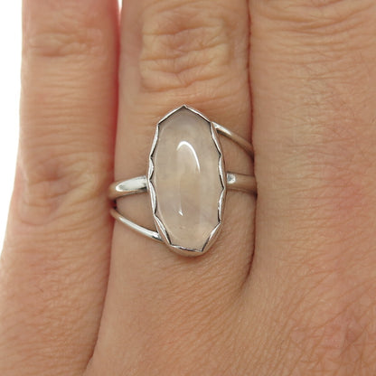 Old Pawn 925 Sterling Silver Southwestern Rose Quartz Bypass Ring Size 6.75