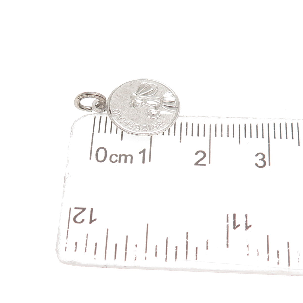 BEAU 925 Sterling Silver Vintage Bridesmaid Round Tag Mini Charm Pendant